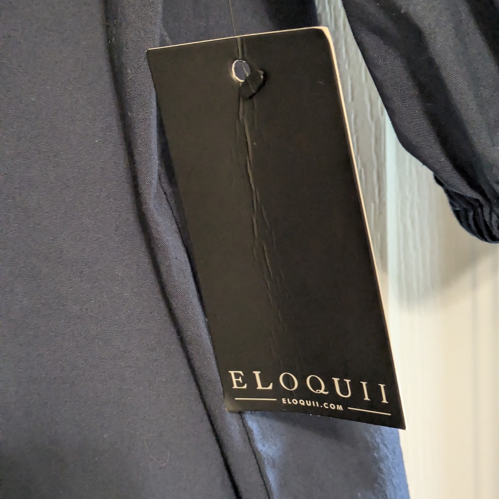 ELOQUII Navy Blue Poplin Mini Dress Oversized Ruffle Peter Pan Collar SZ 18 NWT - Picture 4 of 10